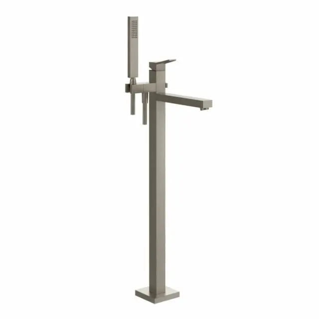 Gessi Rettangolo K Gruppo Vasca Freestanding 53129+46189-Finox Brushed Nickel