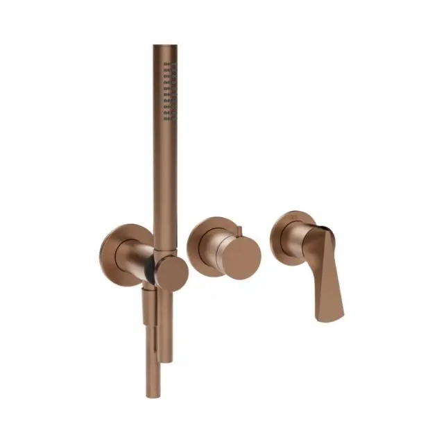 Mitigeur douche 2 voies Gessi Ventaglio 72036+54139-Cuivre PVD Brossé